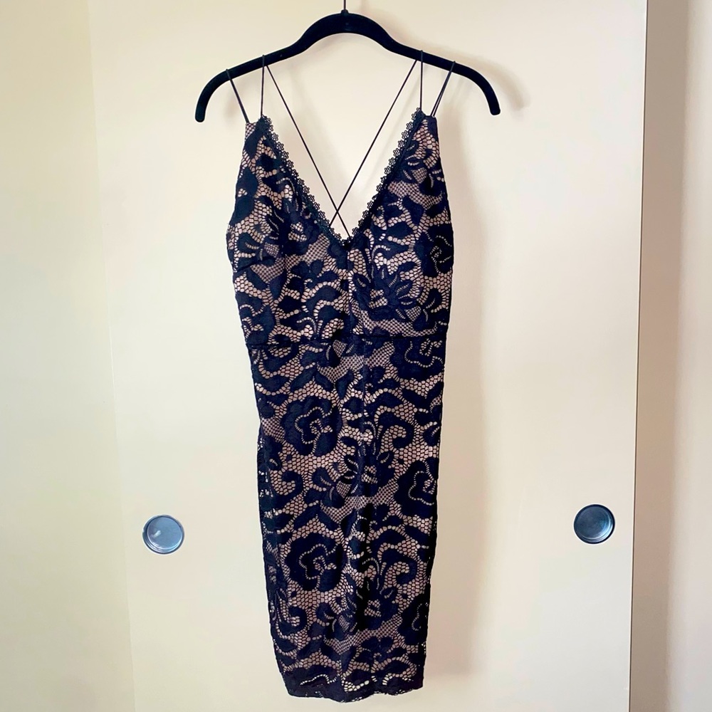 Black lace w/ Nude lining bodycon cocktail dress